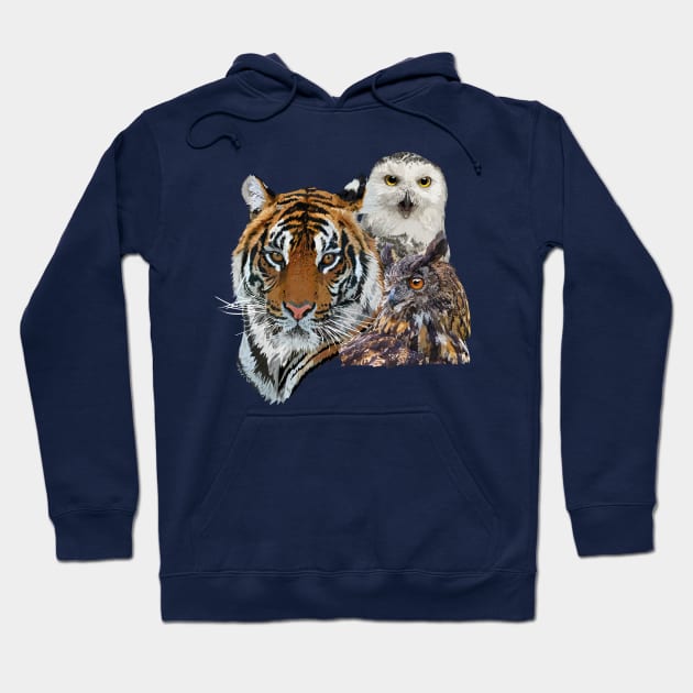 Bengal tiger and owls Hoodie by obscurite